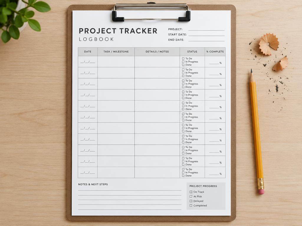Mockup of Printable Project Tracker & Logbook